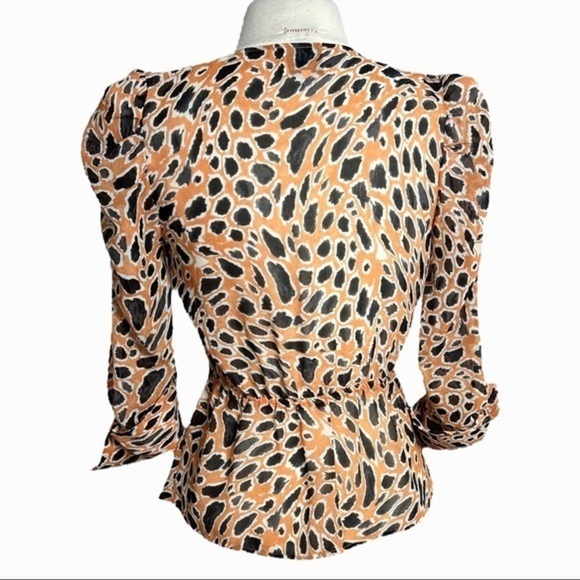 Anthropologie J.O.A. Animal Print Peplum Blouse size S orange and black - Picture 9 of 12